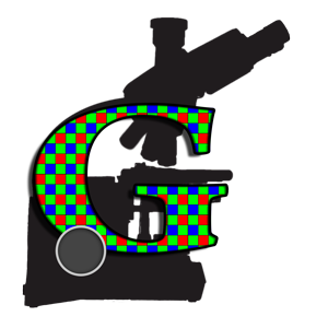 site logo, microscope with bayer pattern