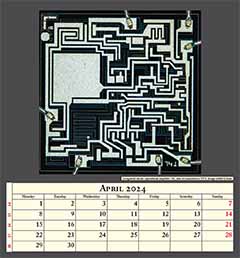 Integrated circuit, operational amplifier 741, year of manufacture 1974. Image width 0,5mm